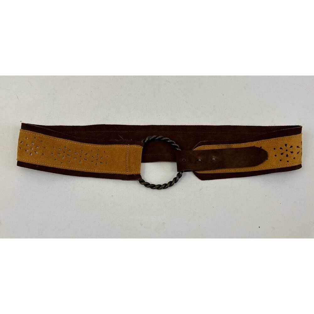 FABIO CORTI Women's Vintage Boho Brown/Tan Suede Belt With Cutout Detail Sz XL